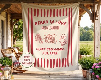Personalized Strawberry Bachelorette Party Welcome Sign, Berry in Love Bridal Shower Photo Backdrop Banner Decor, Fresh Off The Market Decor