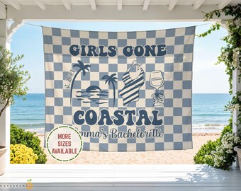 Personalized Girls Gone Coastal Beach Bach Party Banner Welcome Sign, Ocean Bachelorette Photo Backdrop Tapestry, Bridal Shower Girls Trip