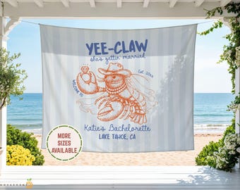 Personalized Yee-Claw Beach Bach Banner Party Welcome Sign, Coastal Bachelorette Photo Backdrop Wall Tapestry, Bridal Shower Girl Trip Decor