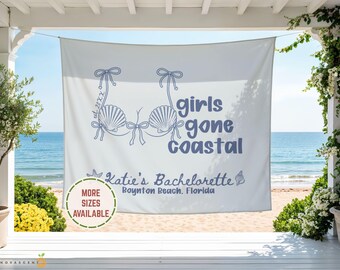 Personalized Girls Gone Coastal Beach Bach Party Banner Welcome Sign, Ocean Bachelorette Photo Backdrop Tapestry, Bridal Shower Girls Trip