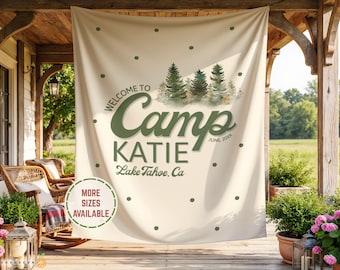 Personalized Camp Bach Party Welcome Sign, Wild In The Woods Bridal Shower Photo Backdrop Banner, Mountain Birthday Party Cabin Welcome Sign