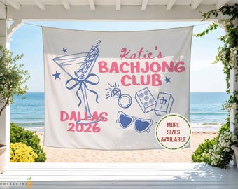 Personalized Mahjong Social Club Bachelorette Party Tapestry Welcome Sign, Mahj Bridal Shower Photo Backdrop Banner, Tiles Girls Trip Decor