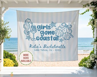 Personalized Girls Gone Coastal Beach Bach Party Banner Welcome Sign, Lake Bachelorette Photo Backdrop Tapestry, Bridal Shower Girls Trip