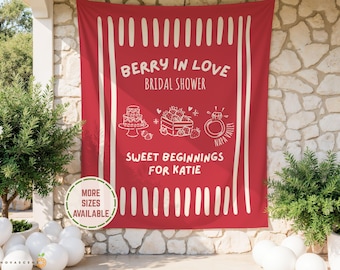 Personalized Strawberry Bachelorette Party Welcome Sign, Berry in Love Bridal Shower Photo Backdrop Banner Decor, Fresh Off The Market Decor