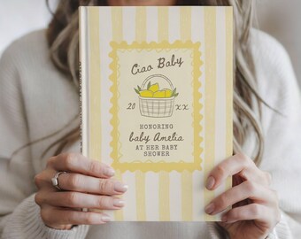 Libro de firmas personalizado para baby shower con diseño de limón, diario unisex, recuerdo de baby shower con cítricos italianos, regalo para padres primerizos, libro de recuerdos con deseos.