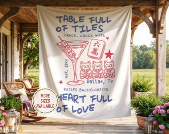 Personalized Mahjong Y2K Tattoo Bachelorette Party Tapestry Welcome Sign, Mahj Bridal Shower Photo Backdrop Banner, Tiles Girls Trip Decor.