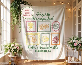 Personalized Fruit Stamps Bachelorette Party Tapestry Welcome Sign, Bach Girls Trip Weekend Photo Backdrop Banner Decor, Brunch Decoration.