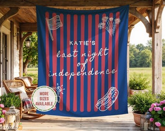 Personalized Red White And Blue USA Themed Bridal Shower Party Tapestry Welcome Sign, Fourth of July USA Bach Photo Backdrop Banner Decor.