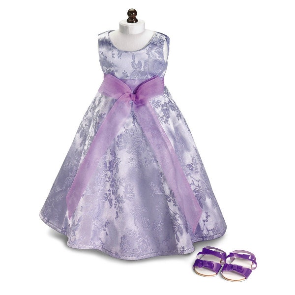 Purple Flowers Brocade Satin Party Dress and Sandals for 18" American Girl Dolls