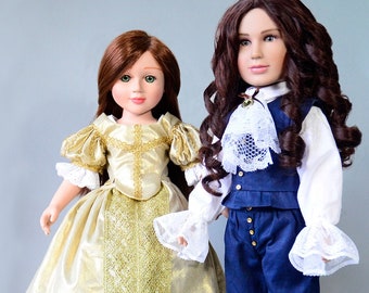 Emma & Louis, 18" Dolls Bundle, Historical Outfit and exchangeable Wigs, New in Gift Box