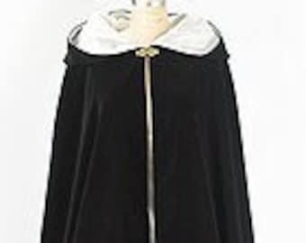 Black Velvet Long Cloak with Hood lined in Satin - Made by Order