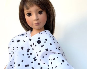 Dalmatian Print Cruella Costume Fabric Small Scale for sewing doll clothes like 18" American Girl Dolls or Carpatina