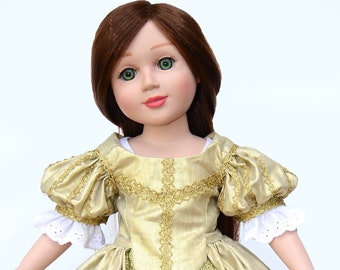 Emma Historical 18" Doll in Gold Linen Dress and Shoes, New in Gift Box