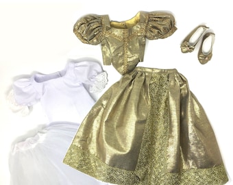 Versailles Gold Linen Doll Dress, Camisole and Gold Shoes for 18" Slim Dolls like Carpatina, Magic Attic or AGFAT