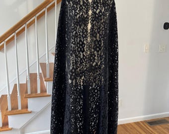 Black Alencon Lace Cape with arm openings, One Size fits Med to XLarge, In Stock