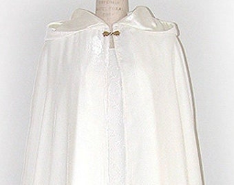 White Velvet Cloak Cape Lined in Satin, Wedding Long Hooded White Cape Made by Order in USA