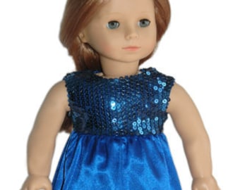 Vestido de fiesta para muñeca K-pop, azul con lentejuelas y satén, fabricado por Carpatina, compatible con muñecas American Girl de 18 pulgadas.
