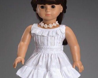 White Cotton 18" Doll Dress with Ruffles and Lace Accents for 18" American Girl Dolls
