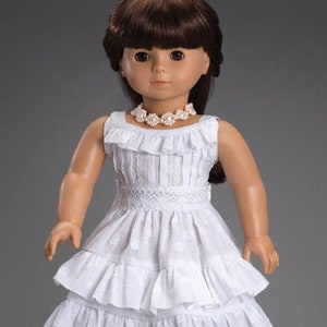 White Cotton 18&quot; Dolls Dress with Ruffles and Lace Accents Made by Carpatina fits 18&quot; Dolls like American Girl or Gotz Dolls