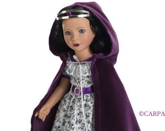 Victorian Doll Dress and Purple Velvet Doll Cloak and Crown, choose size from 18" American Girl Dolls or 18" Slim Dolls