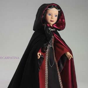 Black Velvet Cloak with Hood and Satin lining Made for all 18&quot; Dolls such as Carpatina or American Girl - Hand Made in USA