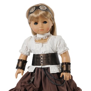 Steampunk Outfit  with Goggles, Corset, Tall Boots and Arm Bands, Made by Carpatina fits 18&quot; Dolls like American Girl or Gotz Dolls