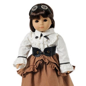 Steampunk Outfit with Skirt, Blouse, Goggles, Corset and Shoes fits 18" Dolls like American Girl