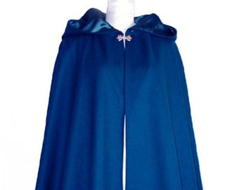 Blue Velvet Cloak with Hood and Lined in Navy Blue Satin, Custom Made by Order