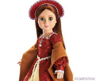Ann Boleyn Historical Medieval Tudor Doll Dress & Headpiece, Choose size: 18" American Girl or 18" Slim Carpatina
