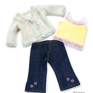 Christmas Doll Outfit with Denim Jeans, White Cardigan and Yellow Tank Top Made by Carpatina fits 18" Dolls like American Girl or Gotz Dolls