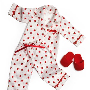 Strawberry 18" Doll Cotton Pajamas & Red Slippers for 18" American Girl Dolls
