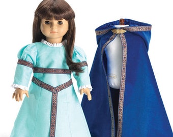 Medieval Princess Doll Dress and Blue Velvet Doll Cloak for 18" Dolls like American Girl