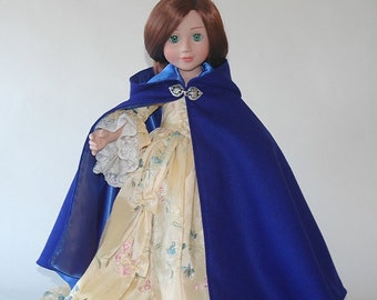 Blue Velvet Cloak with Hood and Satin lining for 18" Dolls like Carpatina or American Girl - Made in USA