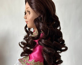 Doll Wig, Outlander style Claire wig, curly dark brown hair. Wig fits most 18" Dolls like Carpatina