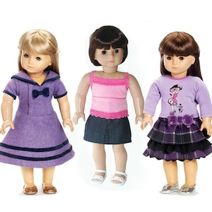 18&quot; Doll Outfits Bundle with Denim Skirt and Purple Dresses Made by Carpatina fits 18&quot; Dolls like American Girl - Easter Gift