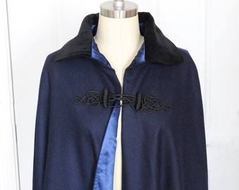 Blue Wool Boat cloak Naval Cape Lined in Satin - Made by Order in New Hampshire