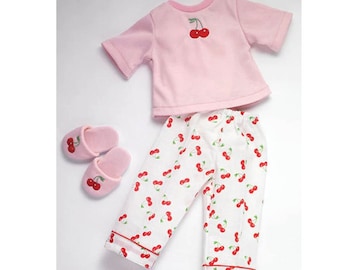 Cherry Dream 18" Doll Pajamas with Red Slippers, Doll PJs made for American Girl Dolls