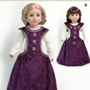 Medieval Sideless Dress and Chemise Pattern Multi-sized for 18&quot; American Girl and Slim Carpatina dolls, Printed Paper Pattern