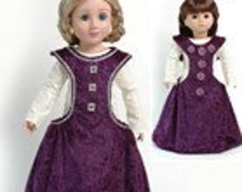 Medieval Sideless Dress and Chemise Pattern Multi-sized for 18" American Girl and Slim Carpatina dolls, Printed Paper Pattern