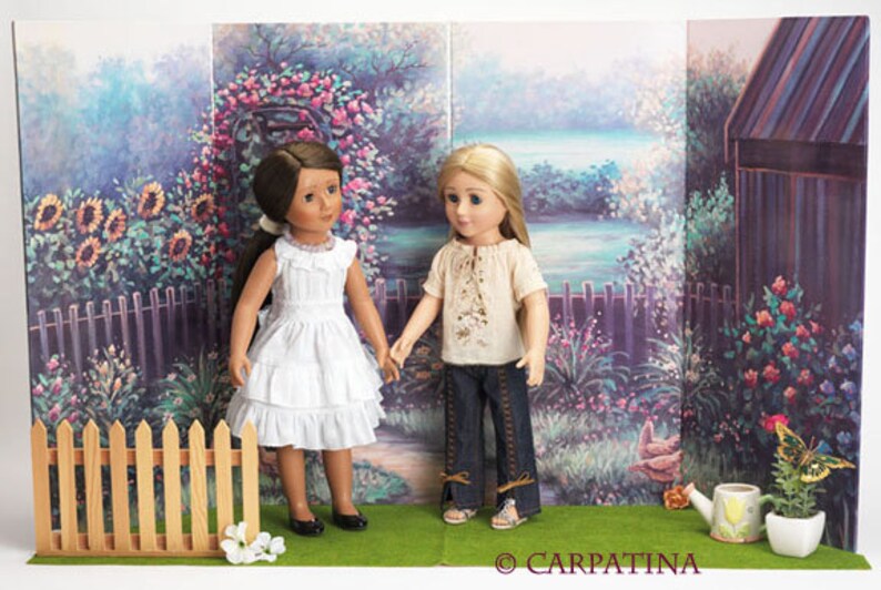 Doll Scene Backdrop Folding Reversible Summer Garden to Forest and Grass Floor for all 18 inch Dolls image 4