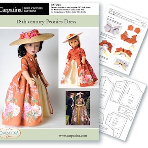 Peonies Dress and Skirt 18 inch Doll Clothes PDF Pattern, Multi-sized to fit Slim and Regular 18&quot; Dolls such as American Girl® and Gotz