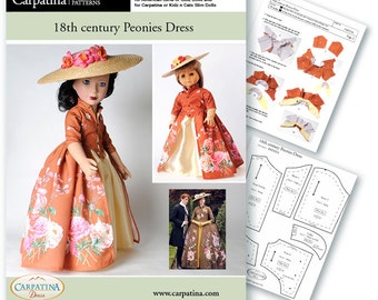 Peonies Dress and Skirt 18 inch Doll Clothes PDF Pattern, Multi-sized to fit Slim and Regular 18&quot; Dolls such as American Girl® and Gotz