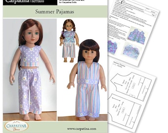 Pajamas 18 inch Doll Clothes Sewing Pattern Downloadable PDF, Multi-sized to fit Slim and Regular 18" Dolls such as American Girl® and Gotz