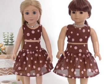 Blouse en rok 18 inch poppenkleertjes pdf-patroon, meerdere maten voor slanke carpatina en normale 18-inch poppen zoals American Girl® en Gotz