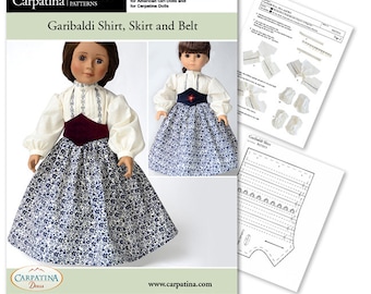 1860s Garibaldi Shirt, Skirt and Belt Pattern as Downloadable PDF, Comes in 2 sizes: for 18" American Girl and slim Carpatina dolls