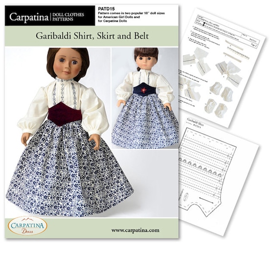 Victorian Garibaldi Shirt 18 inch Doll Outfit PDF Pattern, Multi-sized to fit Slim and Regular 18" Dolls such as American Girl® and Gotz