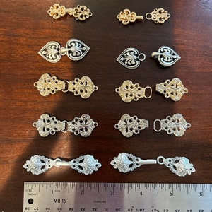 Cloak Cape Small Clasp Closure, Gold and Silver Clasps for Sewing Doll Clothes or Adult size Sweaters and Jackets