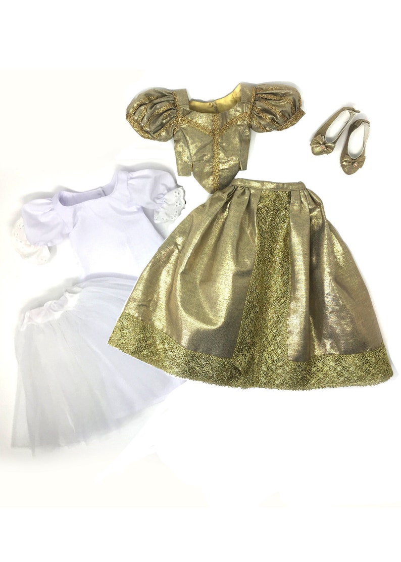 Versailles Gold Doll Dress and Shoes Historical Outfit 18 Slim Doll Clothes like Carpatina, Magic Attic or Slim BJD dolls image 1