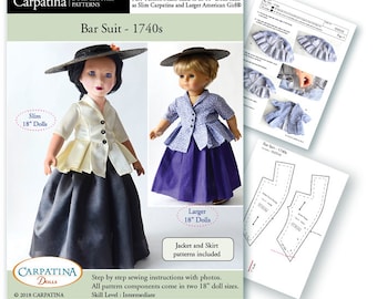 Jacket and Skirt 18 inch Doll Clothes PDF Pattern, Multi-sized to fit Slim Carpatina and Regular 18" Dolls such as American Girl® and Gotz