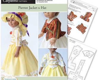 Pierrot Jacket and Hat 18 in Dolls PDF Pattern, Multi-sized to fit Slim Carpatina Dolls and Regular 18" Dolls such as American Girl® or Gotz